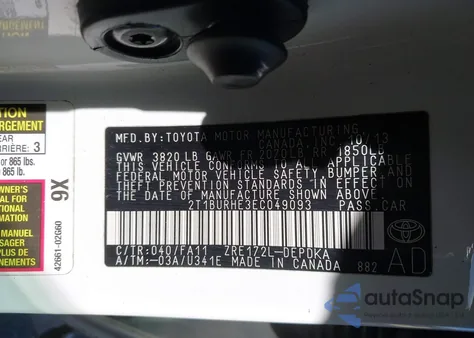 2014 Toyota Corolla L из США, поврежденный, VIN 2T1BURHE3EC049093